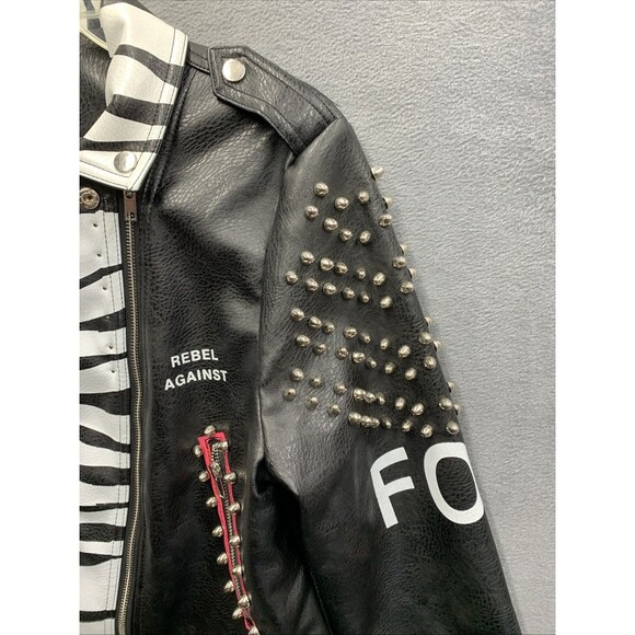 For Her Moto Leather Zebra Printed Jacket 81769 Studded Biker Pockets Large - Picture 11 of 16